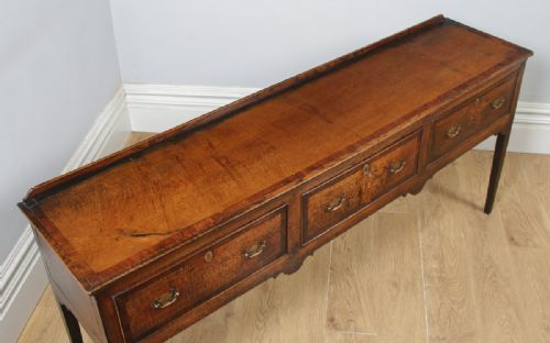 fig 3. Antique English Georgian Oak 6ft Low Three Drawer Dresser Base Sideboard (Circa 1810)