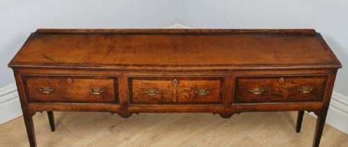 fig 5. Antique English Georgian Oak 6ft Low Three Drawer Dresser Base Sideboard (Circa 1810)