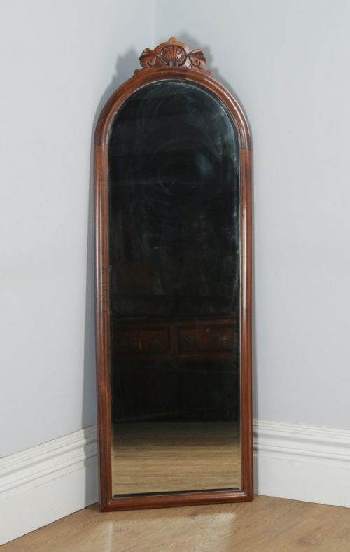 Antique English Victorian Mahogany Tall Wall Hanging / Floor Standing / Shop Fitting Mirror (Circa 1880)