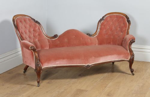 Antique English Victorian Double Spoon Ended Mahogany Carved Sofa / Settee / Couch (Circa 1860)