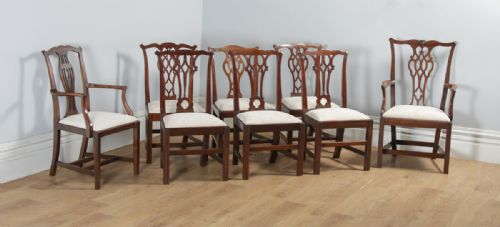 Antique English Set of Eight 8 Georgian Chippendale Mahogany Dining Chairs (Circa 1780)