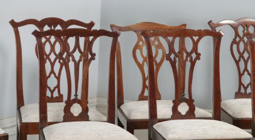 fig 1. Antique English Set of Eight 8 Georgian Chippendale Mahogany Dining Chairs (Circa 1780)