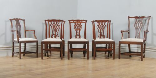 fig 4. Antique English Set of Eight 8 Georgian Chippendale Mahogany Dining Chairs (Circa 1780)