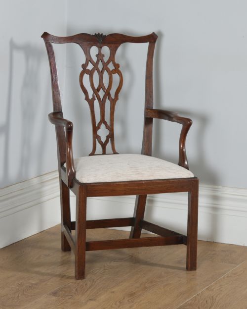 fig 6. Antique English Set of Eight 8 Georgian Chippendale Mahogany Dining Chairs (Circa 1780)