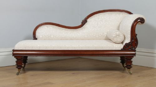 fig 1. Antique English Victorian Mahogany Upholstered Chaise Longue Settee Sofa Couch (Circa 1850)