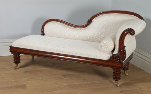 fig 2. Antique English Victorian Mahogany Upholstered Chaise Longue Settee Sofa Couch (Circa 1850)