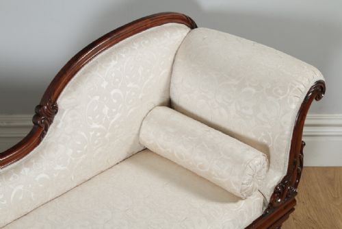 fig 3. Antique English Victorian Mahogany Upholstered Chaise Longue Settee Sofa Couch (Circa 1850)
