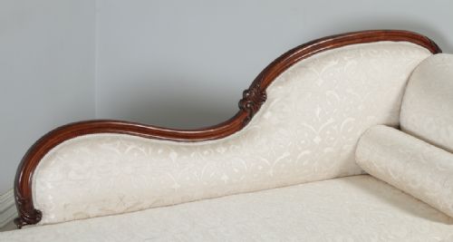 fig 4. Antique English Victorian Mahogany Upholstered Chaise Longue Settee Sofa Couch (Circa 1850)