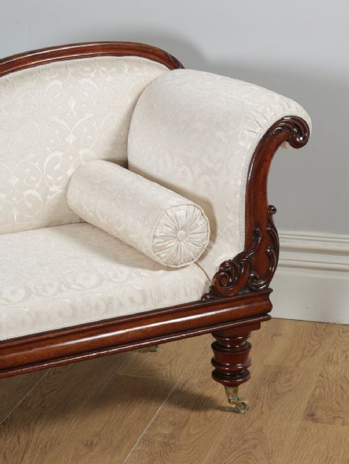 fig 6. Antique English Victorian Mahogany Upholstered Chaise Longue Settee Sofa Couch (Circa 1850)