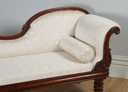 fig 7. Antique English Victorian Mahogany Upholstered Chaise Longue Settee Sofa Couch (Circa 1850)