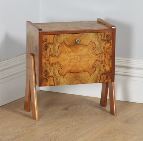 fig 1. Antique English Art Deco Burr Walnut Bedside Cabinet Table (Circa 1930)