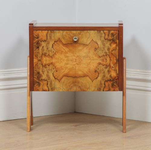 fig 2. Antique English Art Deco Burr Walnut Bedside Cabinet Table (Circa 1930)