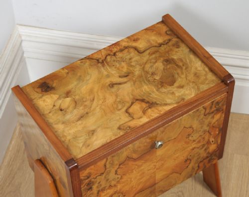 fig 3. Antique English Art Deco Burr Walnut Bedside Cabinet Table (Circa 1930)