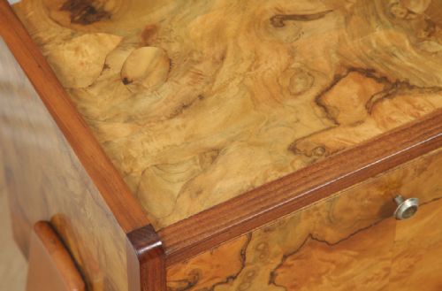 fig 4. Antique English Art Deco Burr Walnut Bedside Cabinet Table (Circa 1930)