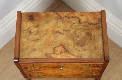 fig 5. Antique English Art Deco Burr Walnut Bedside Cabinet Table (Circa 1930)