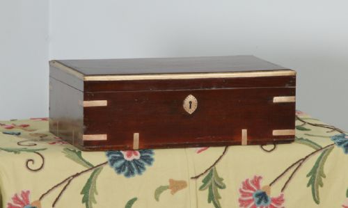 Antique Victorian Anglo-indian Colonial Campaign Teak & Brass Writing / Jewellery / Sewing Box (Circa 1880)