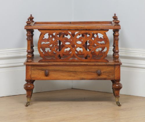 fig 2. Antique English Victorian Rosewood Canterbury Fretwork & Inlaid Magazine Rack Tidy (Circa 1860)