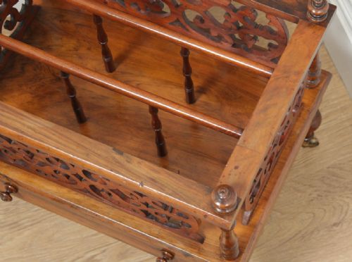 fig 6. Antique English Victorian Rosewood Canterbury Fretwork & Inlaid Magazine Rack Tidy (Circa 1860)