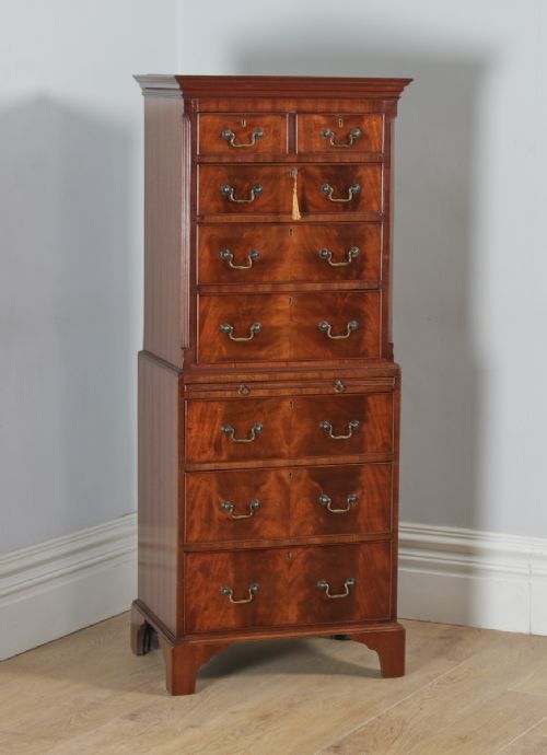 Antique English Georgian Style Flame Mahogany Tallboy / Chest on Chest of Drawers (Circa 1920)