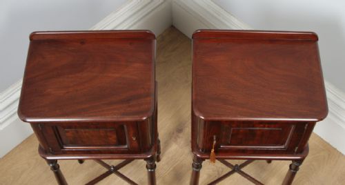 fig 6. Antique Pair of English Victorian Mahogany Bedside Cabinet Pot Cupboard Night Stands (Circa 1880)