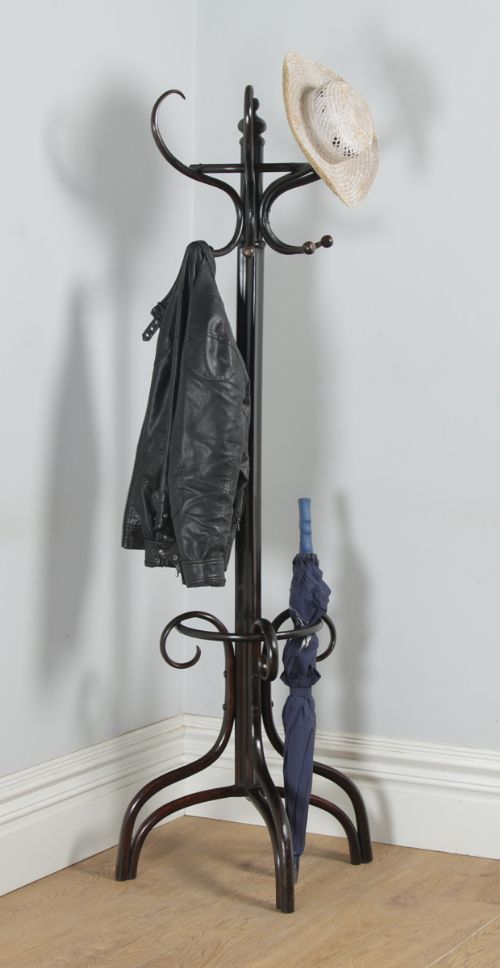 Antique English Edwardian Bentwood Coat, Hat, Stick & Umbrella Demi Lune Hallstand Hall Stand (Circa 1920)