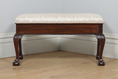 fig 1. Antique English Georgian Chippendale Style Mahogany Upholstered Piano Music Duet Stool (Circa 1890)