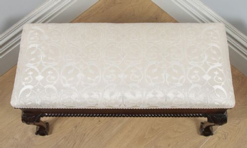 fig 2. Antique English Georgian Chippendale Style Mahogany Upholstered Piano Music Duet Stool (Circa 1890)