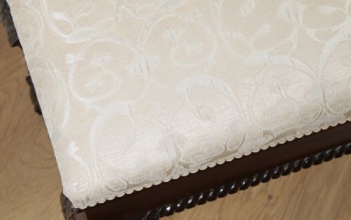 fig 4. Antique English Georgian Chippendale Style Mahogany Upholstered Piano Music Duet Stool (Circa 1890)