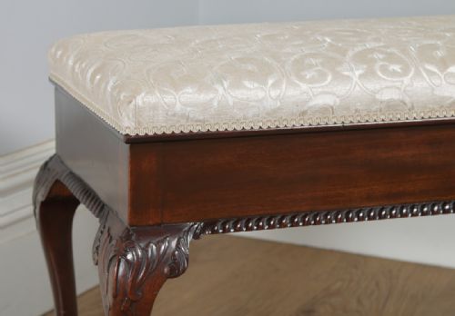 fig 5. Antique English Georgian Chippendale Style Mahogany Upholstered Piano Music Duet Stool (Circa 1890)