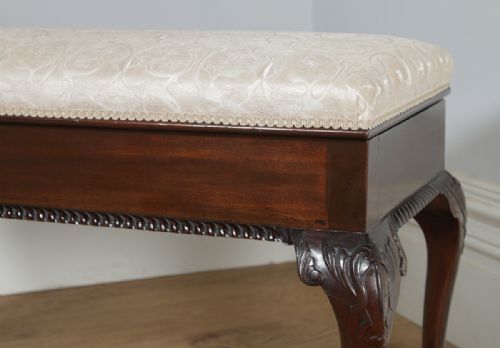fig 6. Antique English Georgian Chippendale Style Mahogany Upholstered Piano Music Duet Stool (Circa 1890)