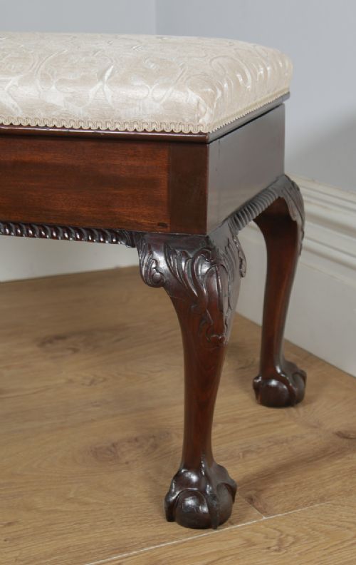 fig 7. Antique English Georgian Chippendale Style Mahogany Upholstered Piano Music Duet Stool (Circa 1890)