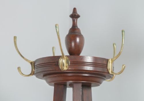 fig 2. Antique Edwardian Oak & Brass Arts & Crafts Coat, Hat, Stick & Umbrella Hallstand (Circa 1910)