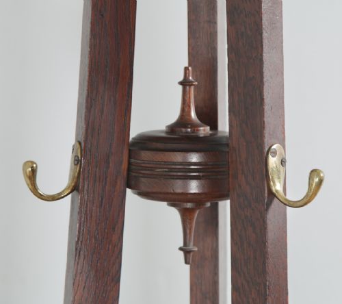 fig 3. Antique Edwardian Oak & Brass Arts & Crafts Coat, Hat, Stick & Umbrella Hallstand (Circa 1910)