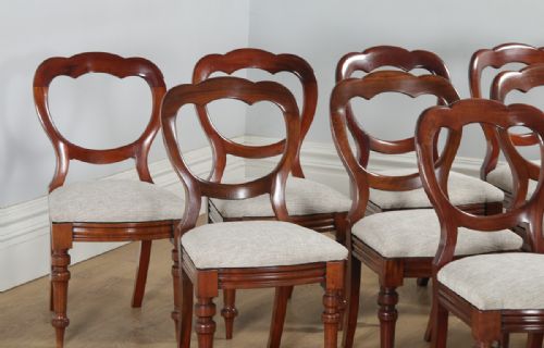 fig 2. Antique English Victorian Set of 12 Twelve Mahogany Balloon Crown Back Dining Chairs (Circa 1860)