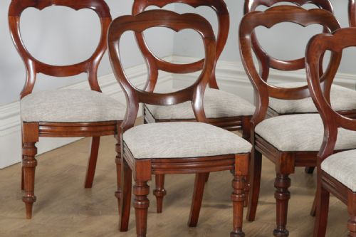 fig 4. Antique English Victorian Set of 12 Twelve Mahogany Balloon Crown Back Dining Chairs (Circa 1860)