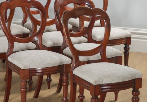 fig 5. Antique English Victorian Set of 12 Twelve Mahogany Balloon Crown Back Dining Chairs (Circa 1860)