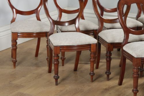 fig 6. Antique English Victorian Set of 12 Twelve Mahogany Balloon Crown Back Dining Chairs (Circa 1860)