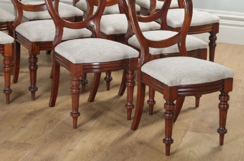 fig 7. Antique English Victorian Set of 12 Twelve Mahogany Balloon Crown Back Dining Chairs (Circa 1860)