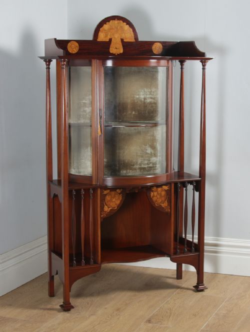 fig 1. Antique Edwardian Art Nouveau Mahogany & Satinwood Inlaid Glass Display Cabinet by D. Hill Carter & Co. of West Hartlepool (Circa 1910)