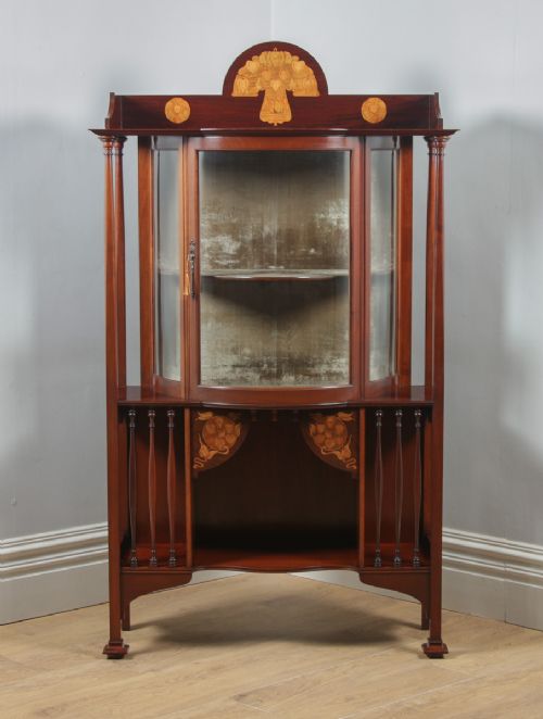 fig 2. Antique Edwardian Art Nouveau Mahogany & Satinwood Inlaid Glass Display Cabinet by D. Hill Carter & Co. of West Hartlepool (Circa 1910)