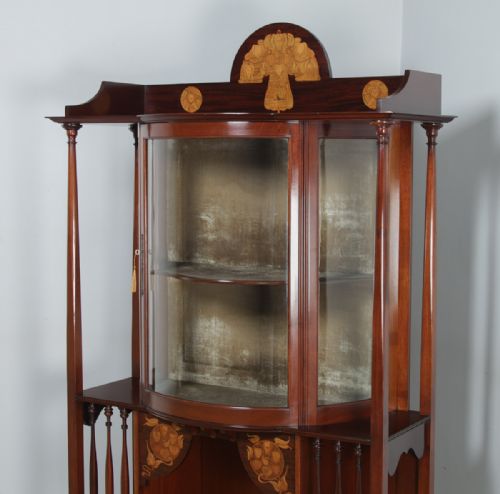 fig 5. Antique Edwardian Art Nouveau Mahogany & Satinwood Inlaid Glass Display Cabinet by D. Hill Carter & Co. of West Hartlepool (Circa 1910)