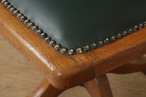 fig 2. Antique English Edwardian Oak & Green Leather Revolving Office Desk Arm Chair By Oak Leaf (Circa 1910)