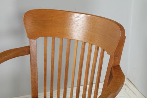 fig 5. Antique English Edwardian Oak & Green Leather Revolving Office Desk Arm Chair By Oak Leaf (Circa 1910)