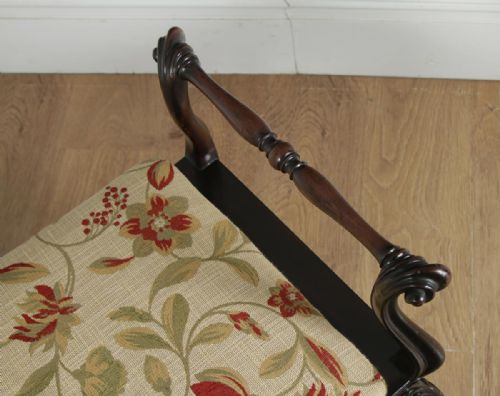 fig 2. Antique English Victorian Rococo Mahogany Upholstered Duet Music Window Stool Ottoman (Circa 1880)
