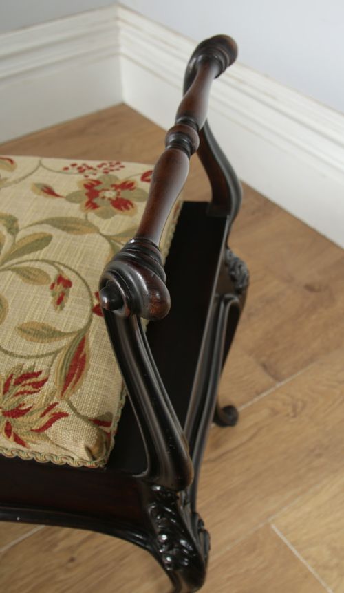 fig 5. Antique English Victorian Rococo Mahogany Upholstered Duet Music Window Stool Ottoman (Circa 1880)