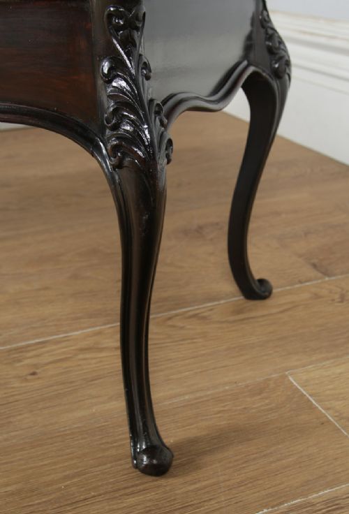fig 6. Antique English Victorian Rococo Mahogany Upholstered Duet Music Window Stool Ottoman (Circa 1880)