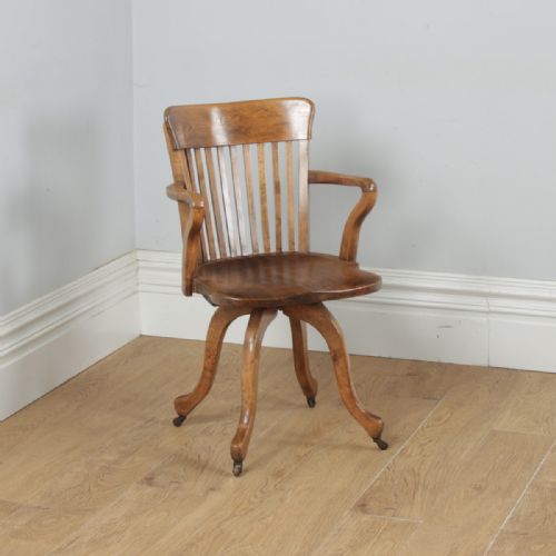 Antique English Victorian Beech Revolving Office Desk Arm Chair (Circa 1890)