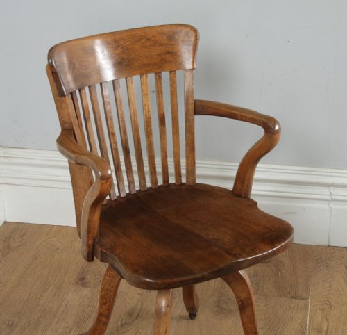 fig 1. Antique English Victorian Beech Revolving Office Desk Arm Chair (Circa 1890)