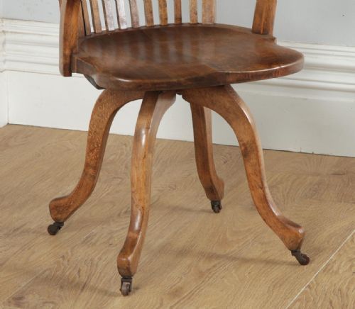 fig 2. Antique English Victorian Beech Revolving Office Desk Arm Chair (Circa 1890)