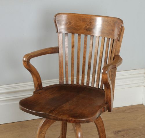 fig 3. Antique English Victorian Beech Revolving Office Desk Arm Chair (Circa 1890)